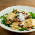 Easy cheese ravioli with toasted walnut sauce.
