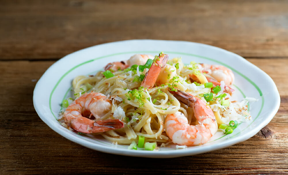 Toasted Coconut Shrimp Pasta Framed Cooks