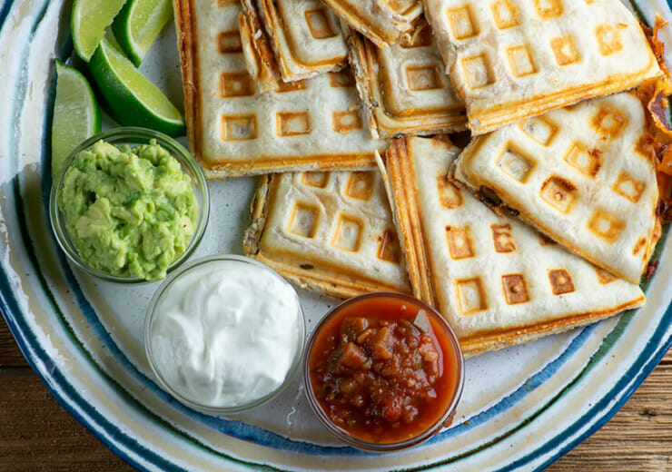 easy waffle iron bacon and cheese quesadillas