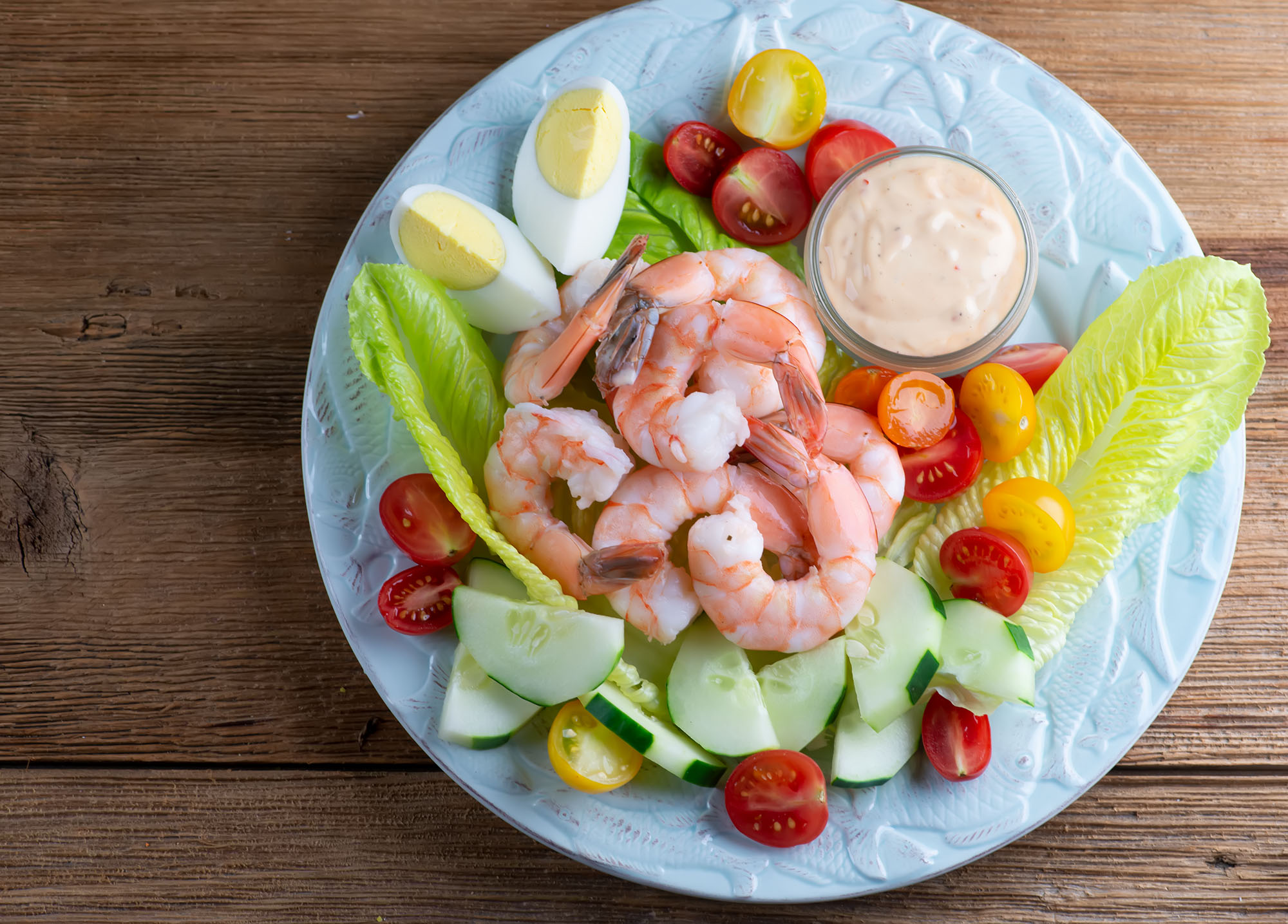 Plate of classic shrimp louie salad.