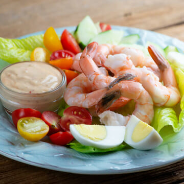 Plate of classic shrimp louie salad.