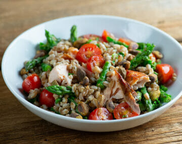 easy roasted salmon grain bowl