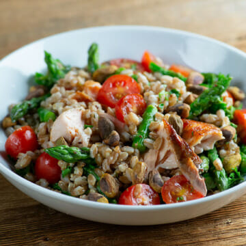 easy roasted salmon grain bowl