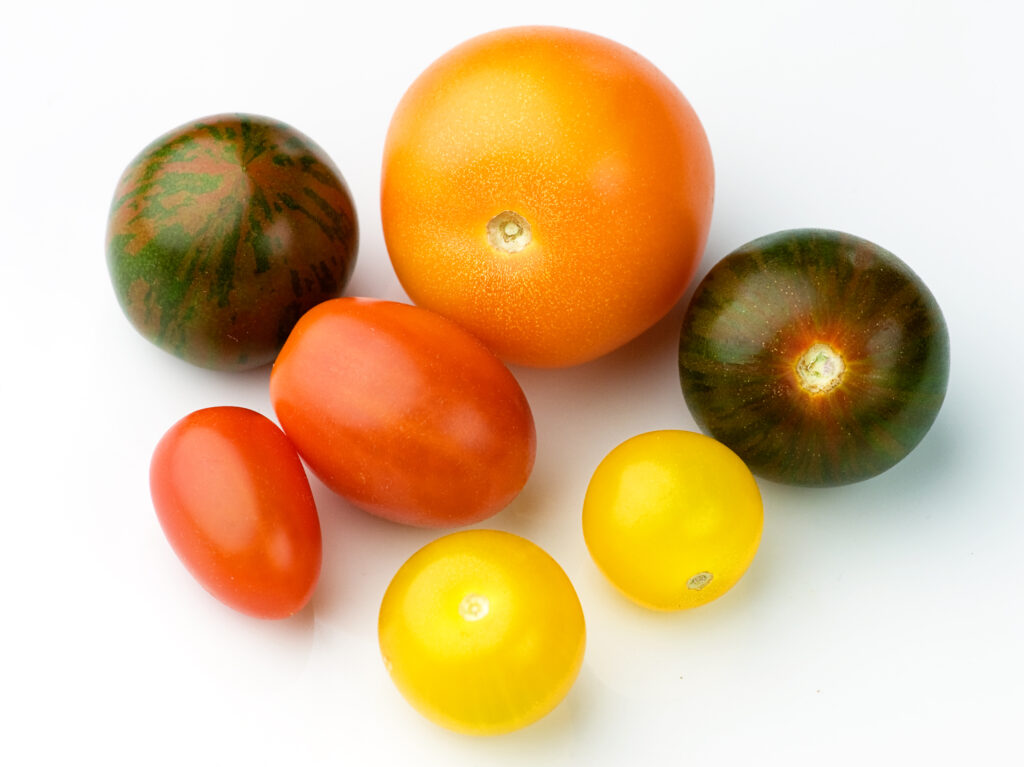 Multi-colored cherry tomatoes.