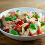 easy salmon panzanella salad