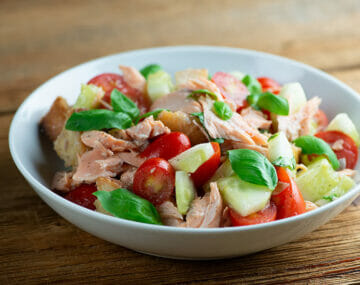 easy salmon panzanella salad