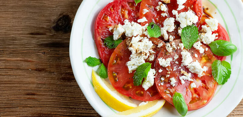 easy summer tomato salad with feta and herbs