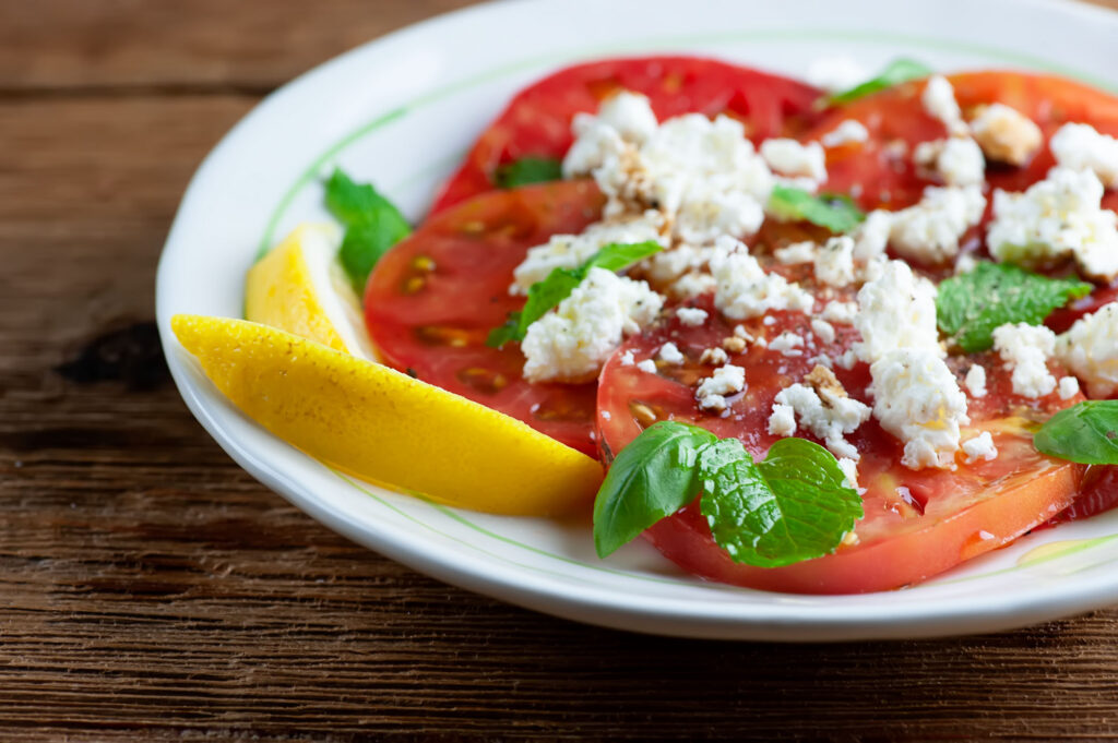 summer tomato salad with feta and herbs