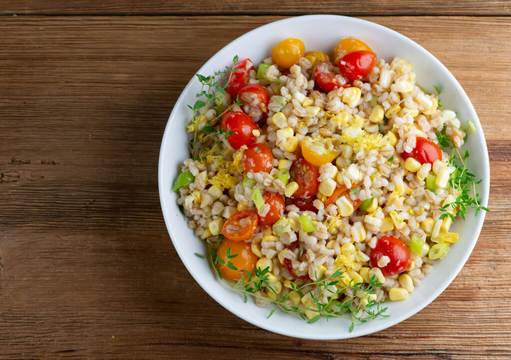 summertime corn tomato barley salad