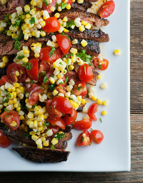 grilled steak with fresh corn tomato salsa