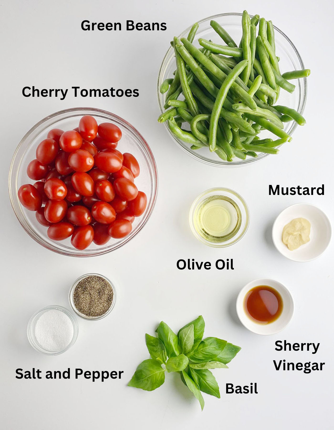 Ingredients for green bean cherry tomato salad.