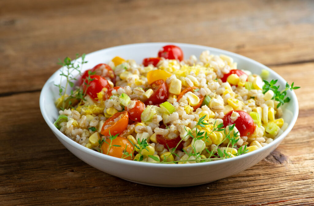 summertime corn tomato barley salad