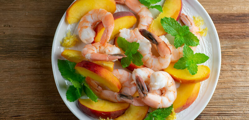 Chilled peach and shrimp salad
