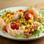 easy charred corn and tomato shrimp salad
