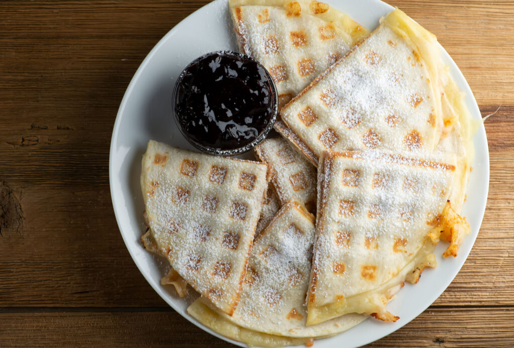 easy waffle iron croque monsieur quesadillas