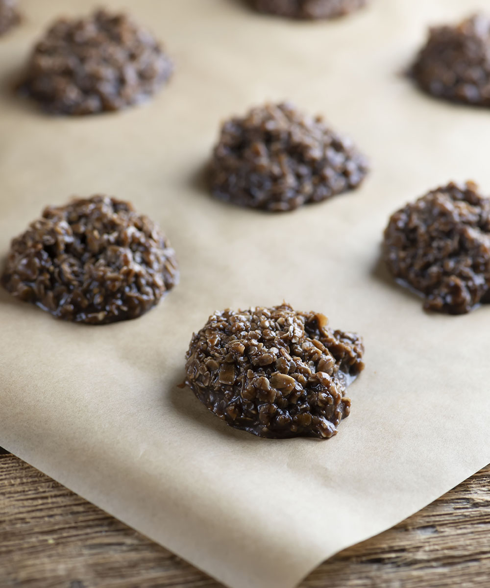Finished chocolate haystack cookies.