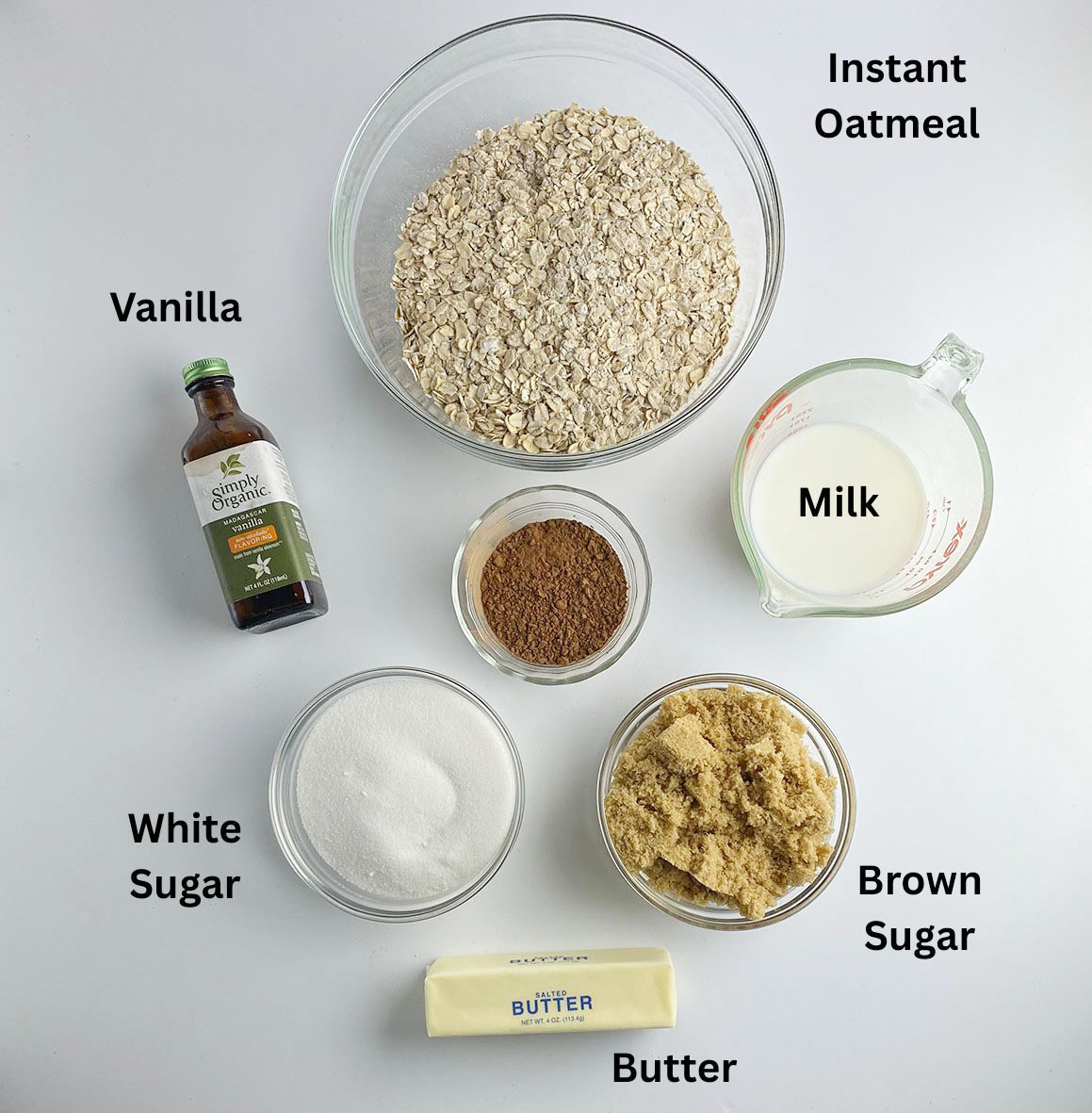 Ingredients for chocolate haystack cookies. 