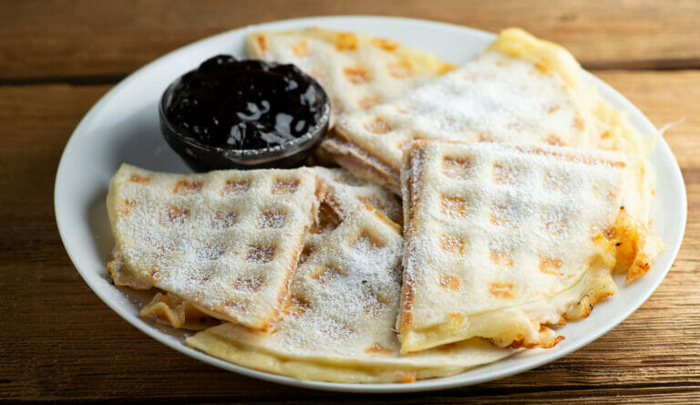 easy waffle iron croque monsieur quesadillas