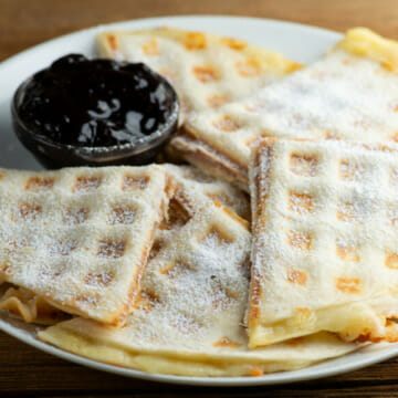 easy waffle iron croque monsieur quesadillas