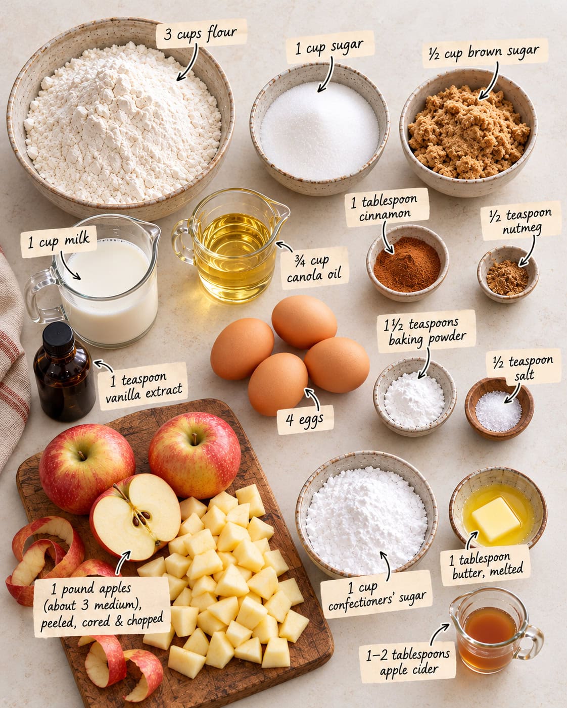 Apple Cider Bundt Cake Ingredients.