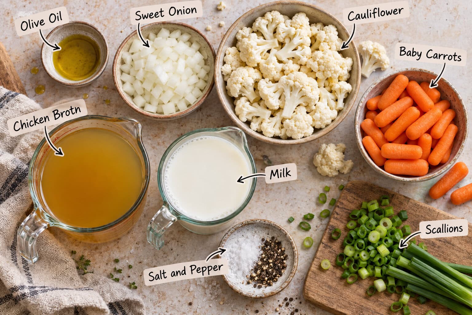 Cauliflower Carrot Soup Ingredients.