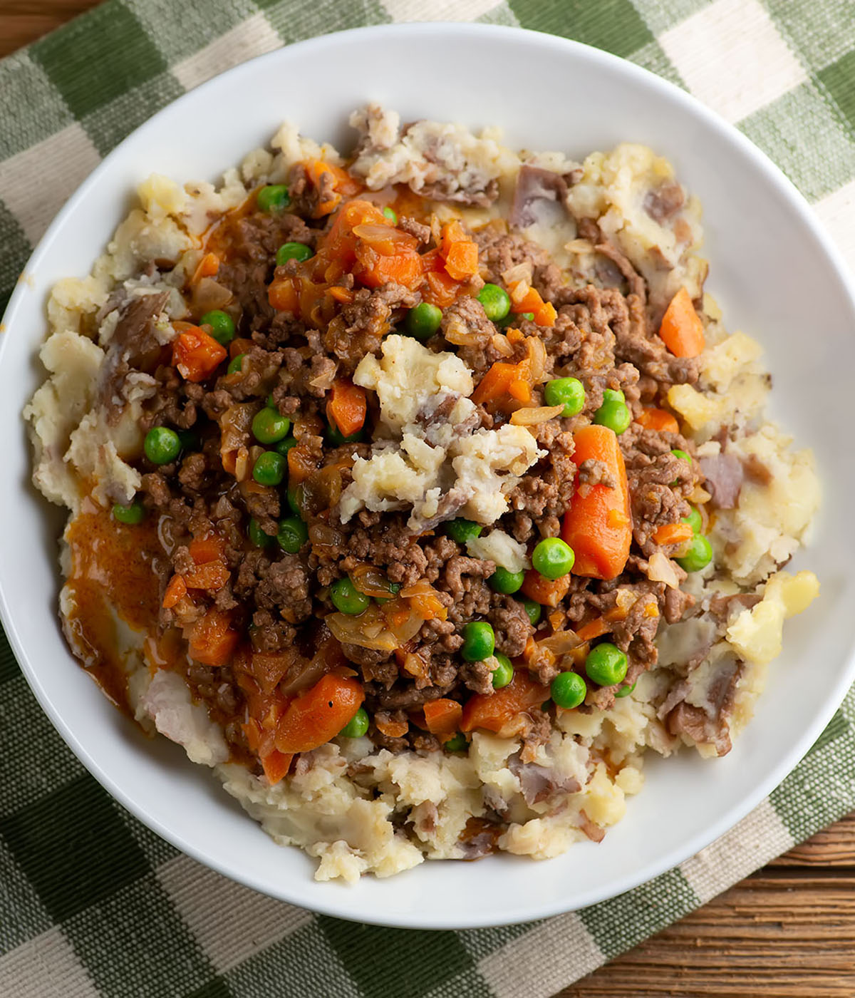Upside down shepherd's pie in a bowl.