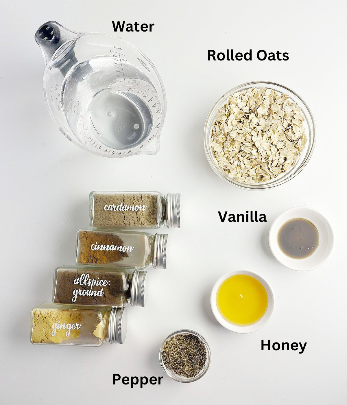 Ingredients needed for chai spiced oatmeal.