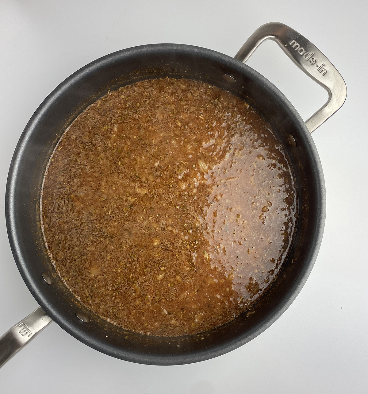 Cinnamon chili sauce in a pan.