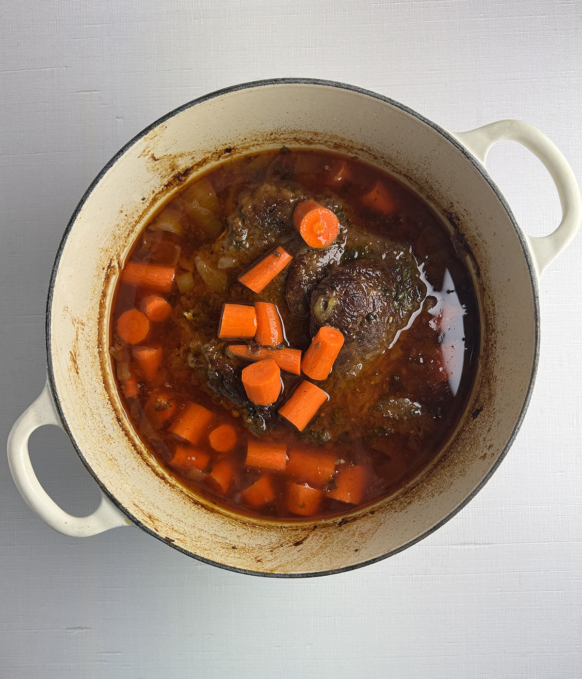 Pot roast and vegetables ready for the oven.