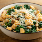 sweet potato gnocchi with spinach and walnuts