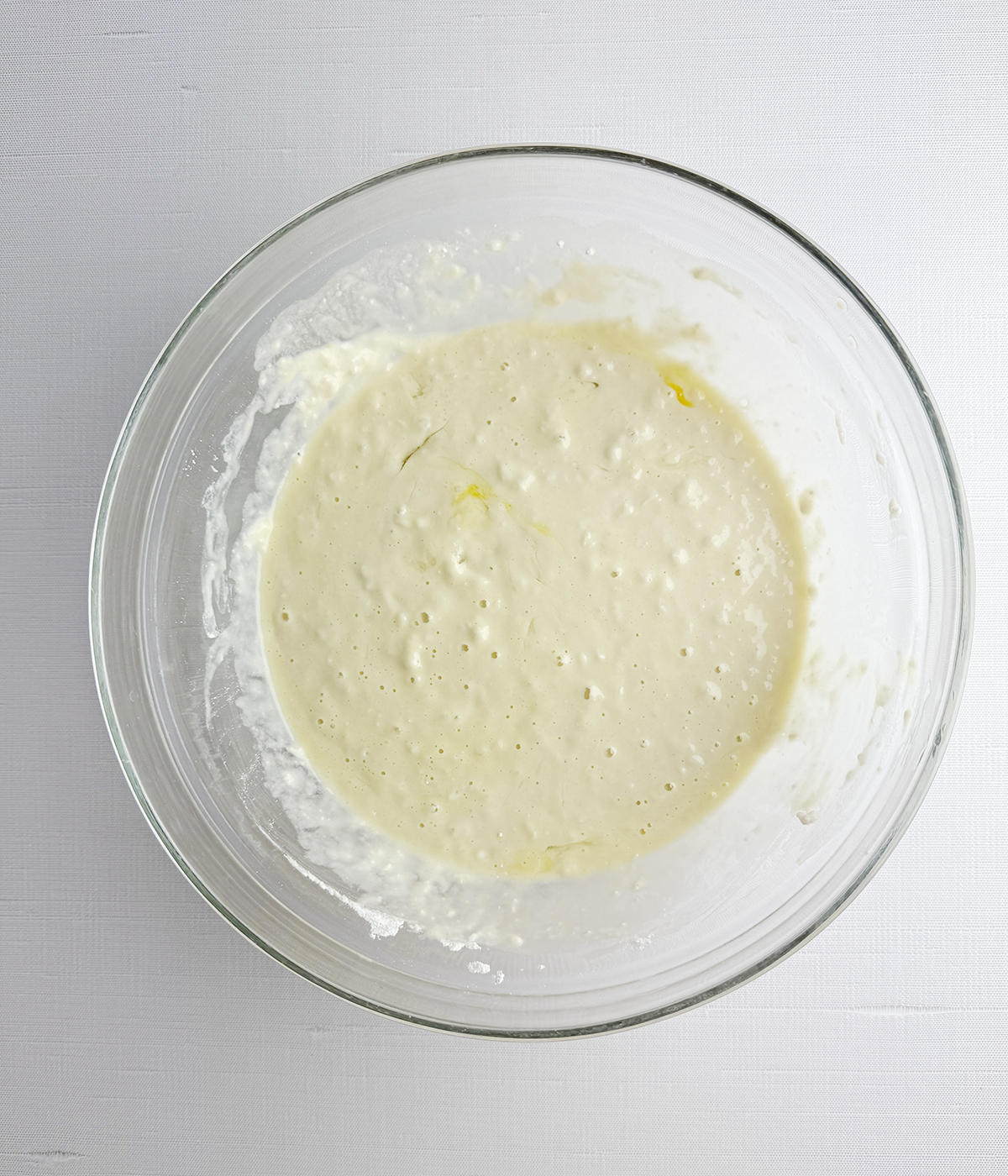 Pancake batter in a bowl.