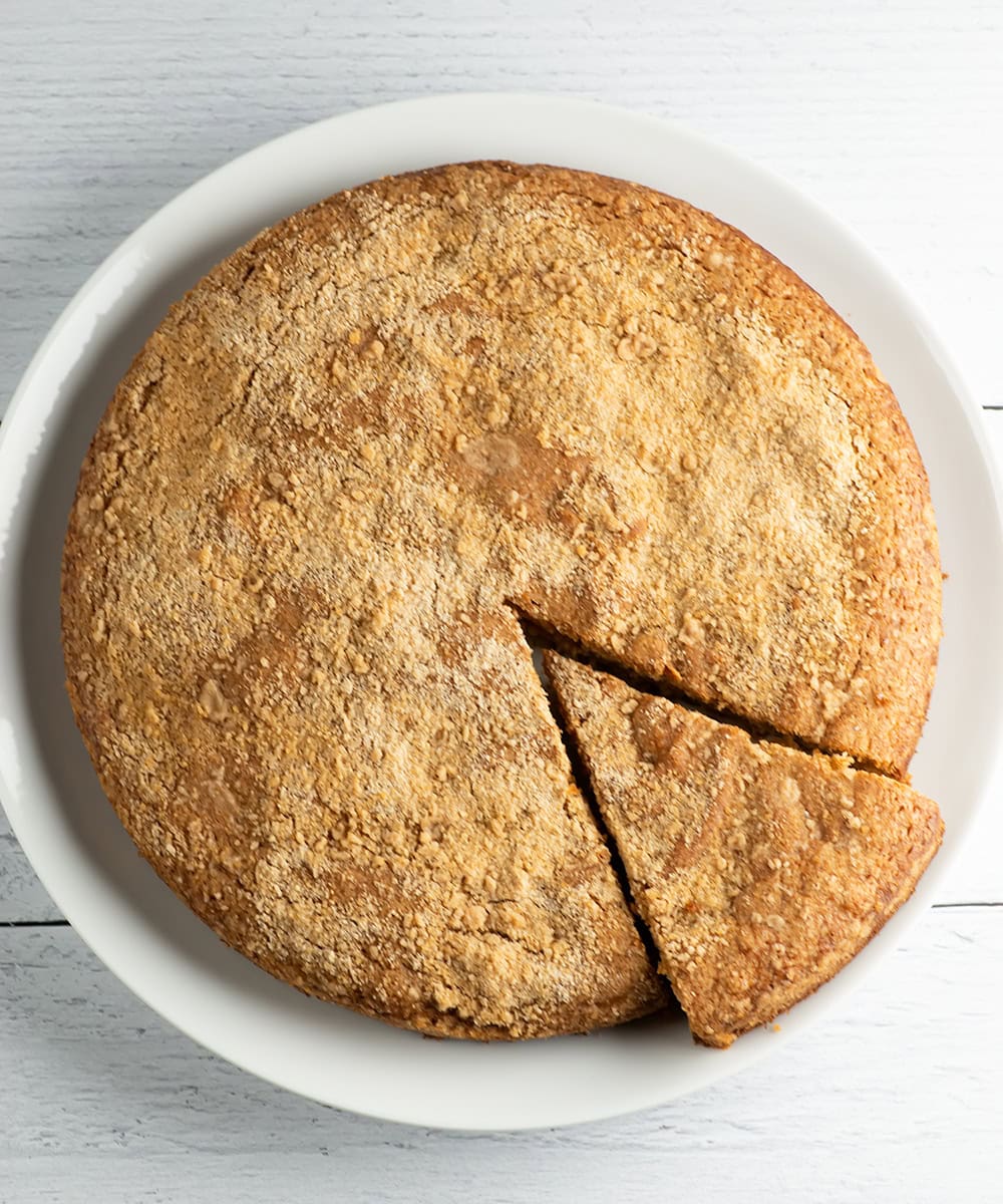 Baked cinnamon sugar snack cake.