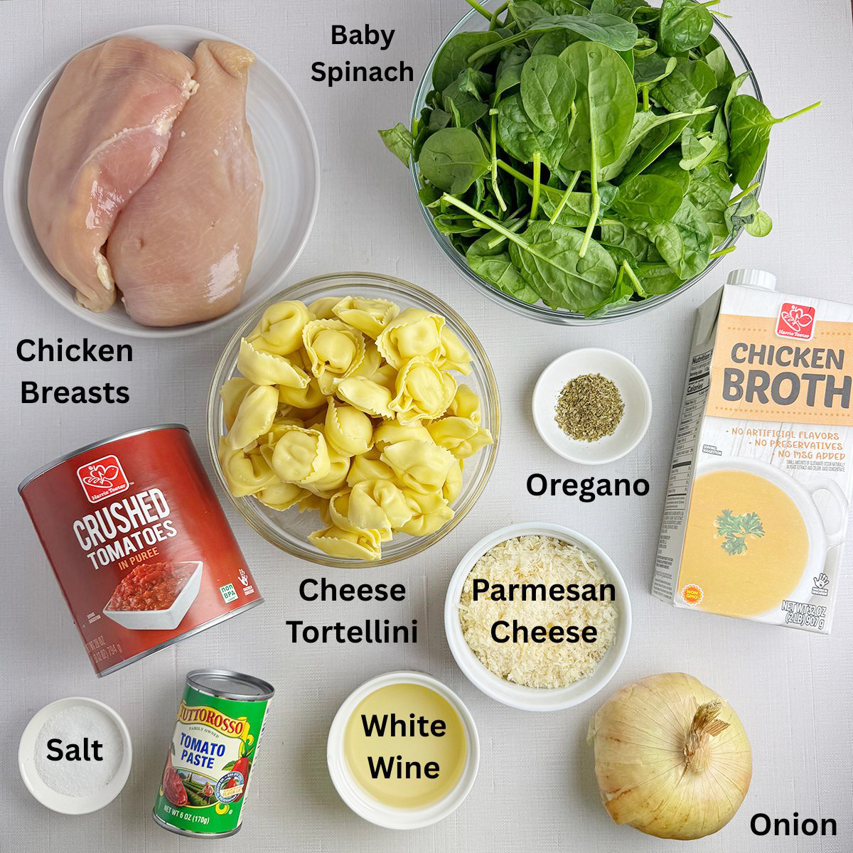 Ingredients for slow cooker chicken tortellini soup.