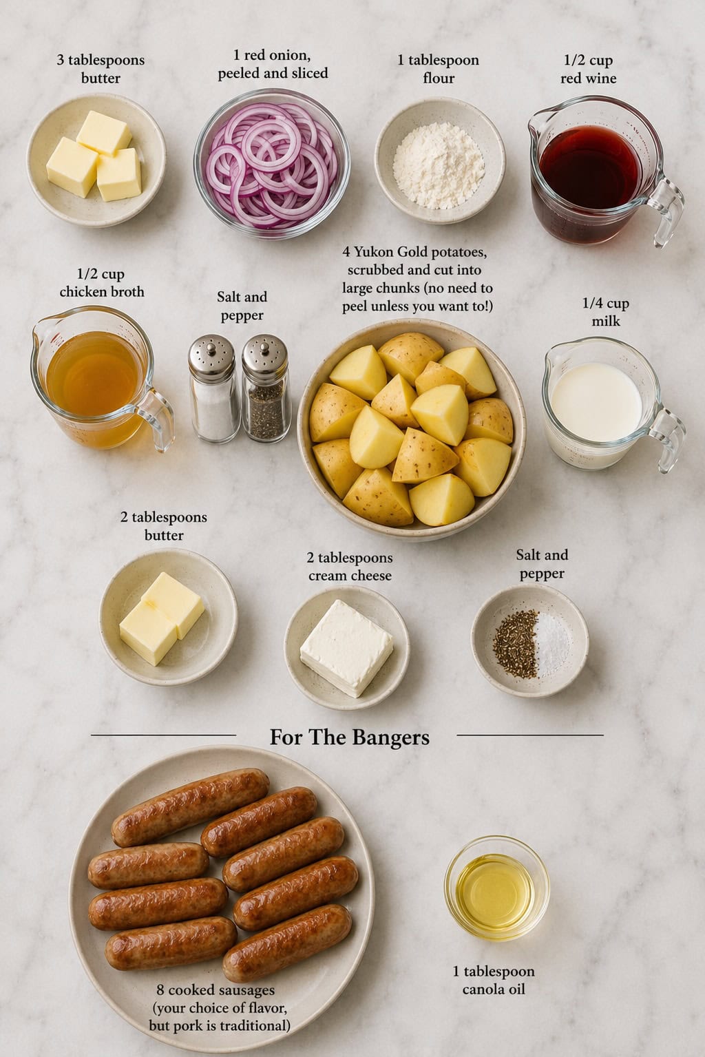 Bangers and Mash Ingredients.