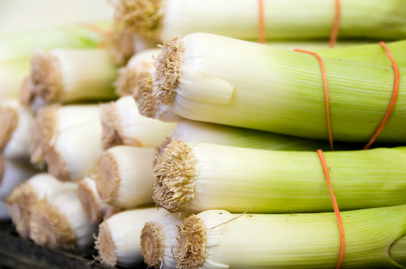 Bundles of leeks.