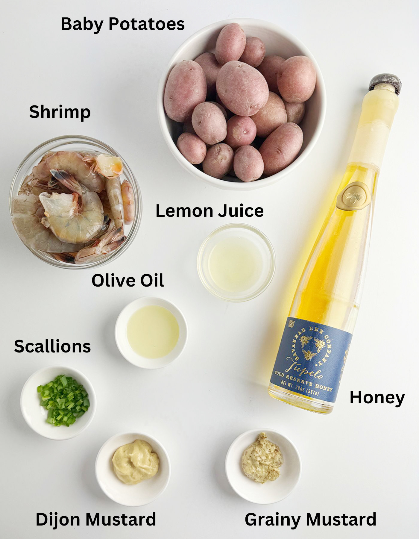 Ingredients needed for shrimp potato salad.