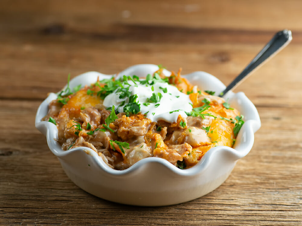 Dorito Chicken Casserole in a bowl.