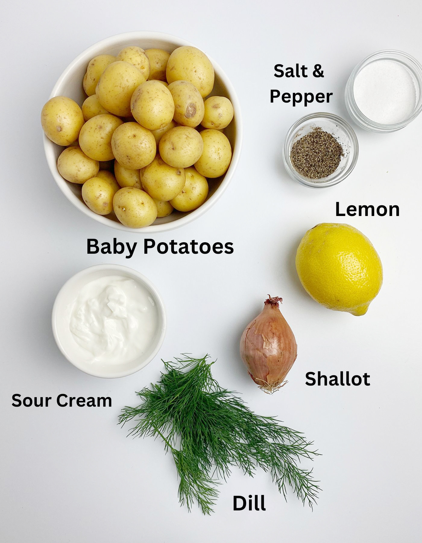 Ingredients needed for sour cream potato salad.