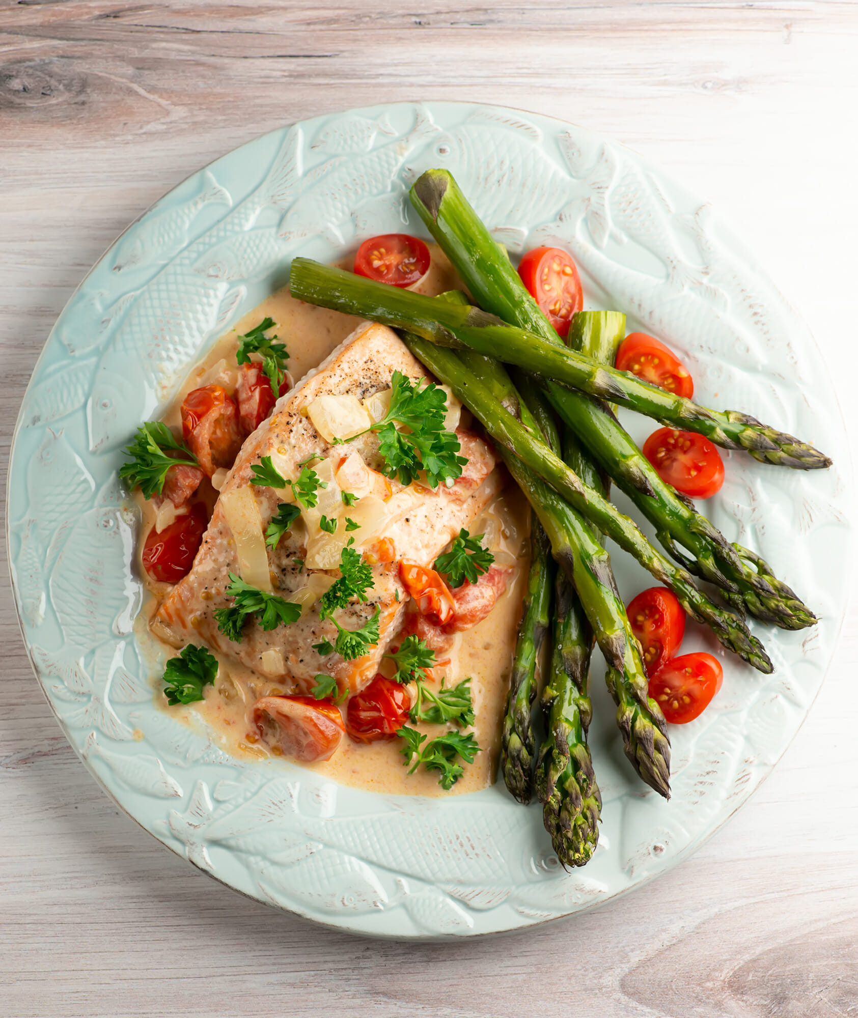 Roasted Salmon with Creamy Tomato Sauce Framed Cooks