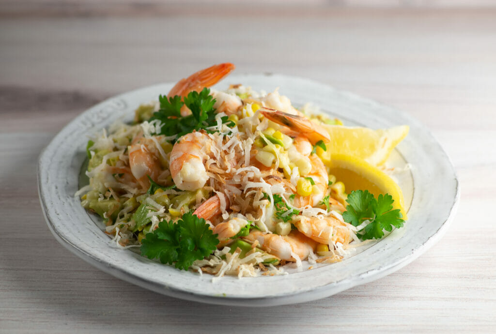 Coconut Shrimp Salad on a plate.