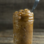 Cooked banana jam in a jar.