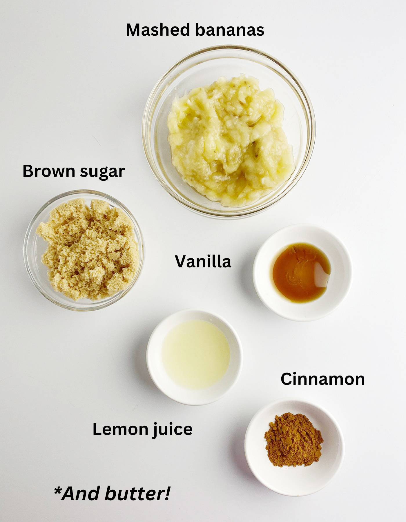 Ingredients you need for making banana jam.