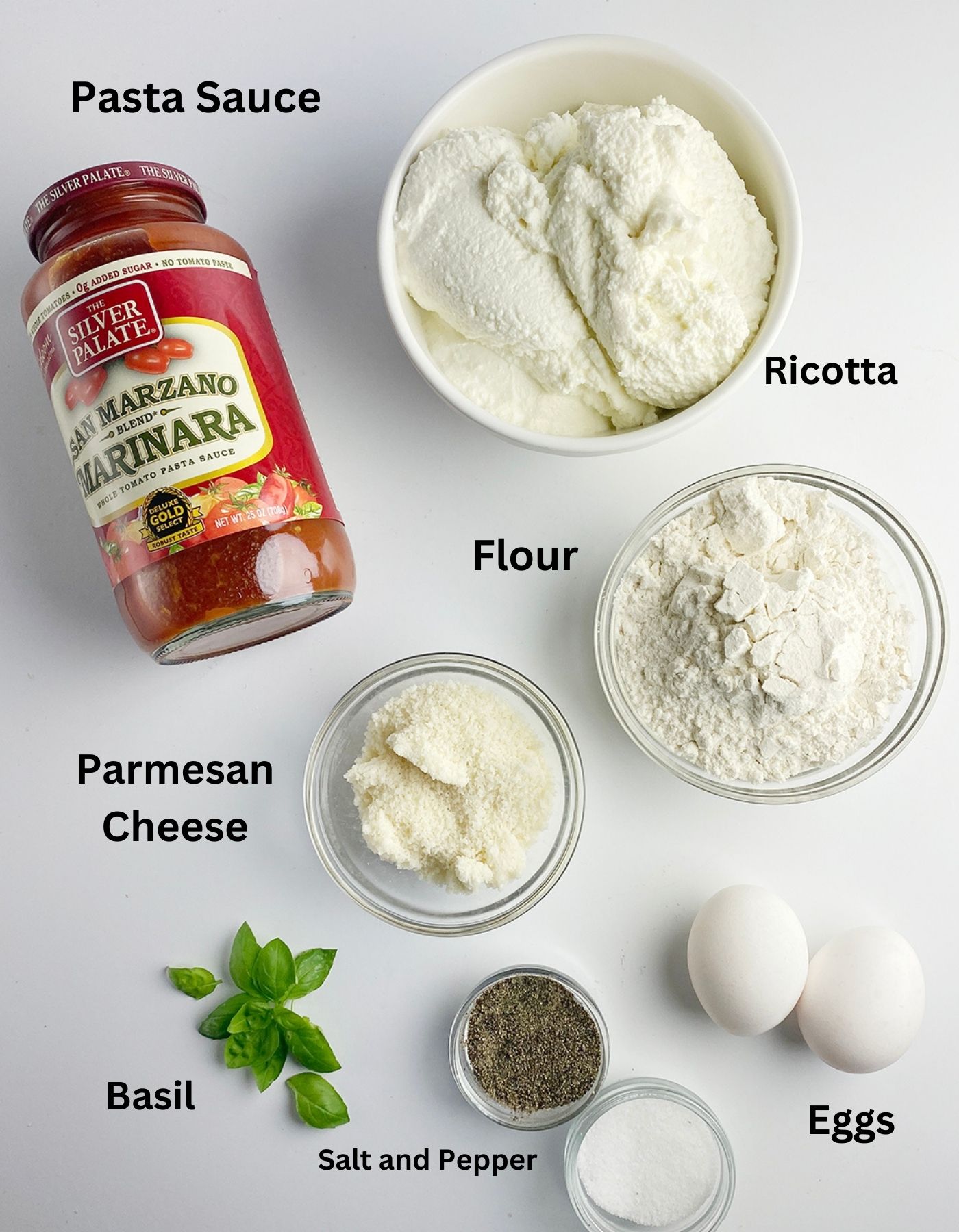 All the ingredients you need to make ricotta dumplings.