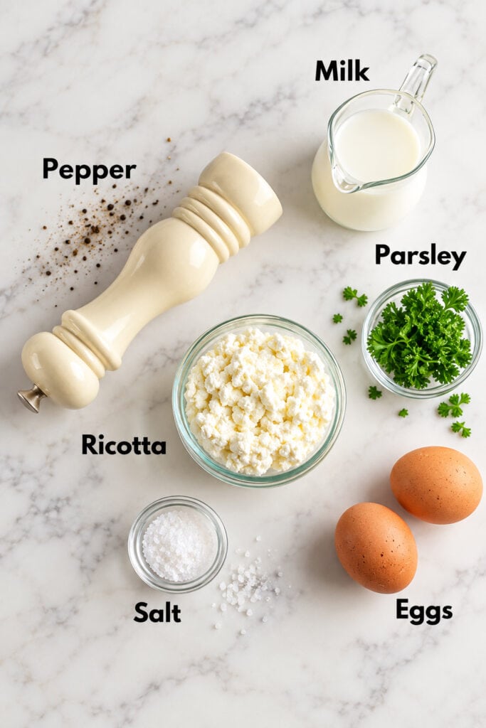 Ricotta scrambled eggs ingredient board