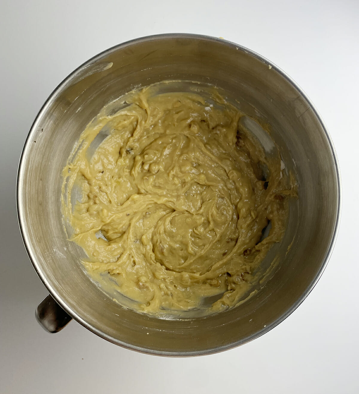 coffee walnut banana bread batter in bowl