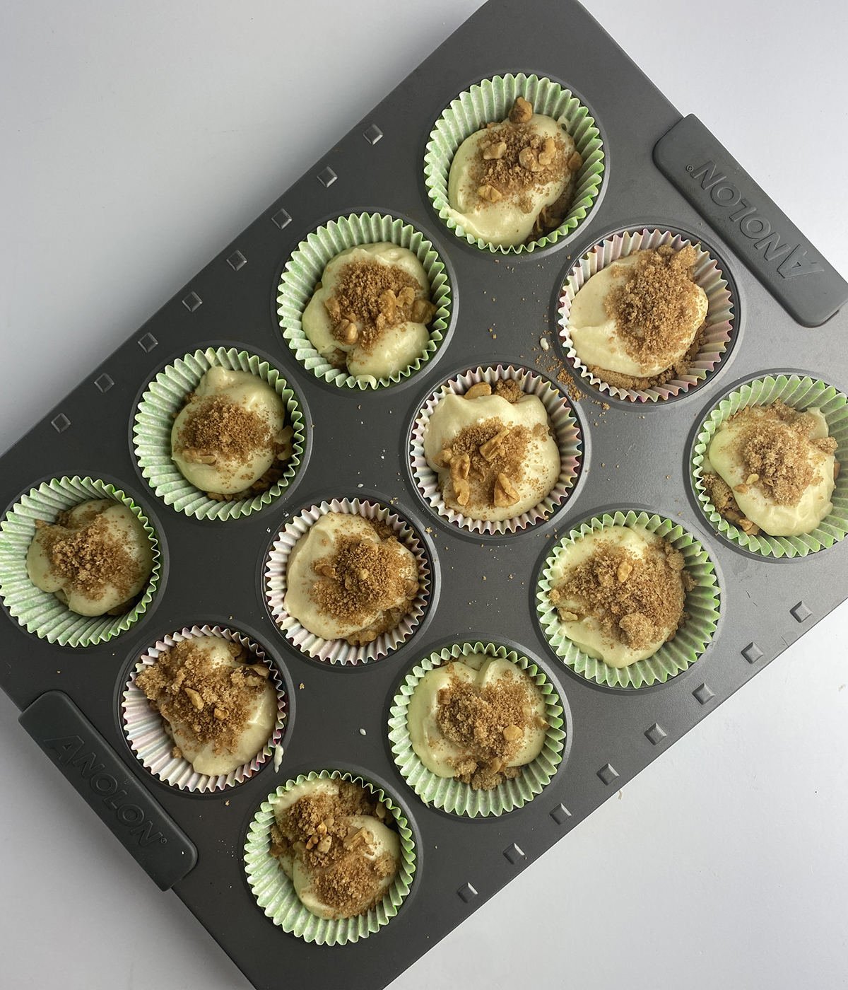 Cinnamon roll muffins ready for the oven.