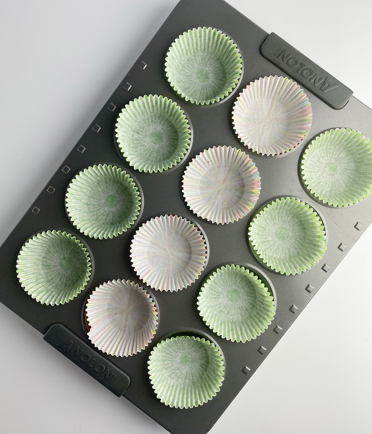 Muffin tin with liners.