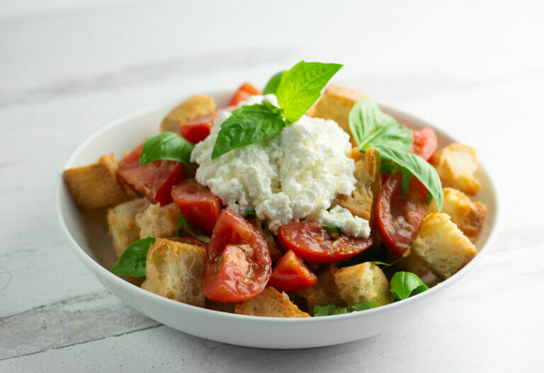 easy ricotta panzanella salad