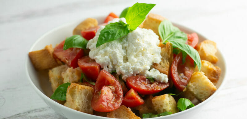 easy ricotta panzanella salad