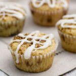 Middle of the cinnamon roll muffins on a cloth.